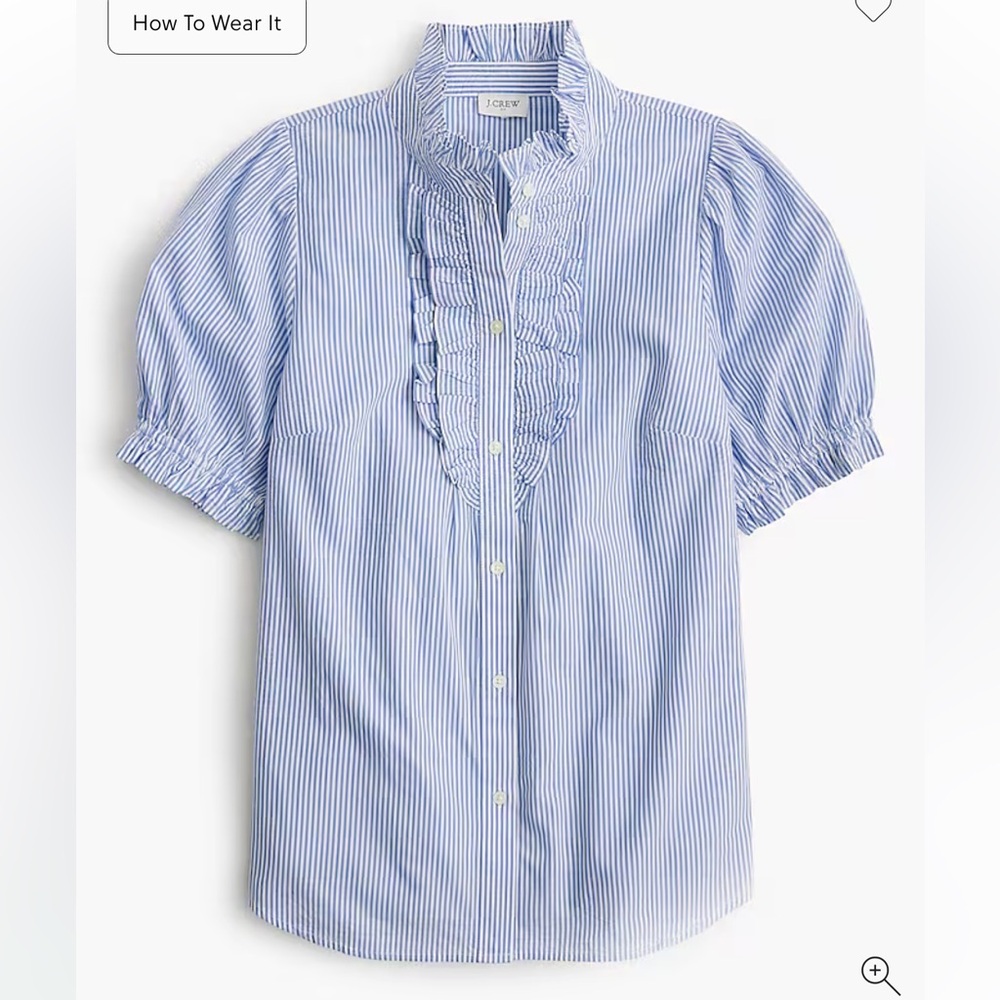 J. Crew Blue and White Striped Top with Ruffles